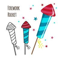line and colored handdrawn firework design vector