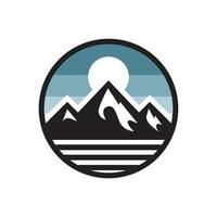 A logo of a mountain inside a circle, using flat design, solid colors, and minimalist style vector