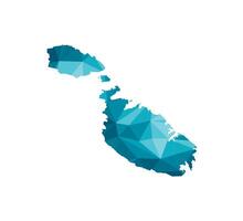 Vector isolated illustration icon with simplified blue silhouette of Republic of Malta map. Polygonal geometric style, triangular shapes. White background.