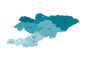 vector aislado ilustración de simplificado administrativo mapa de Kirguistán. fronteras y nombres de el regiones. vistoso azul caqui siluetas