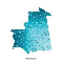 Vector isolated geometric illustration with simple icy blue shape of Mauritania map. Pixel art style for NFT template. Dotted logo with gradient texture for design on white background