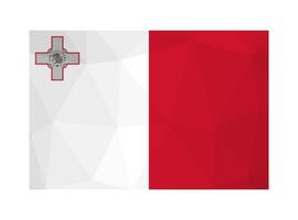 Vector isolated illustration. National Maltese flag with bicolour white and red and George Cross. Official symbol of Malta. Creative design in low poly style with triangular shapes.