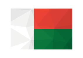 Vector illustration. Official ensign of Madagascar. National flag in white, red and green colors. Creative design in low poly style with triangular shapes