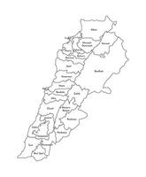 Vector isolated illustration of simplified administrative map of Lebanon. Borders and names of the districts. Black line silhouettes