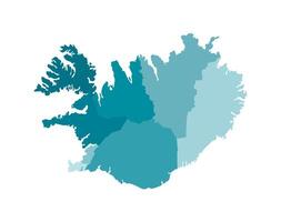 Vector isolated illustration of simplified administrative map of Iceland. Borders of the regions. Colorful blue khaki silhouettes.