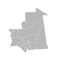 Vector isolated illustration of simplified administrative map of Mauritania. Borders of the regions. Grey silhouettes. White outline.