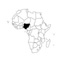 Vector isolated illustration with African continent with borders of states. Black outline political map of Republic of the Nigeria. White background.