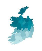 Vector isolated illustration of simplified administrative map of Republic of Ireland. Borders of the regions. Colorful blue khaki silhouettes.