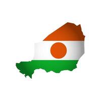 Vector isolated illustration with Niger national flag with shape of map simplified. Volume shadow on the map. White background