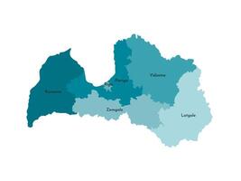 vector aislado ilustración de simplificado administrativo mapa de letonia fronteras y nombres de el regiones. vistoso azul caqui siluetas