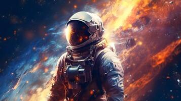 ai generado un astronauta en espacio con un fuego y fumar foto