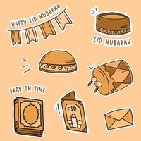 Set of vector doodle element related to Ramadhan and Eid. Used for sticker, poster, card, etc