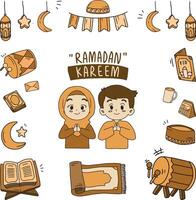 Set of vector doodle element related to Eid. Set of hand drawn symbols and icons for ramadan and holy islamic fest