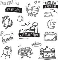 Set of ramadan and islamic holy fest doodle vector