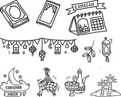 Set of vector doodle element related to Ramadan. Set of hand drawn symbols and icons for ramadan and holy islamic fest