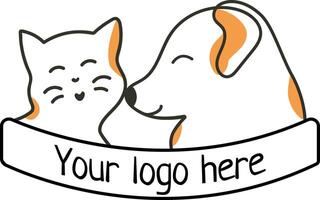 Cat and dog cute logo in line art style Vector illustration