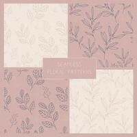 set of hand drawn floral patterns, line art flowers country core vector