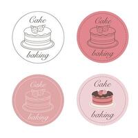 Confectionery logos collection, cute logo with cake, bakery retro logo vector