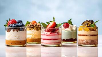 AI generated a group of desserts in glasses photo