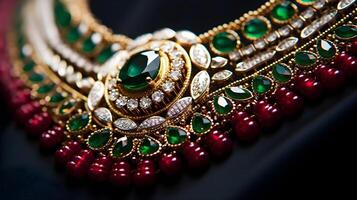 AI generated an indian necklace with emeralds and gold photo