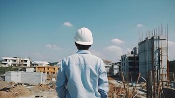 AI generated a man in a hard hat standing in front of a construction site photo