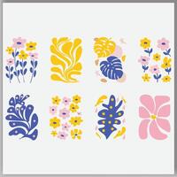 Floral doodle background vector set. Flower and leaves abstract shape doodle art design for print, wallpaper, clipart, wall art for home decoration.