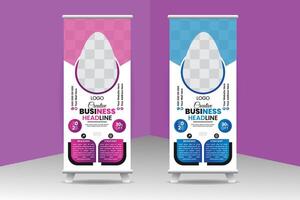 Creative roll up banner design template with shapes. vector