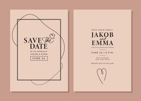 conjunto de Boda invitación tarjetas clásico estilo negro y beige plantillas con lineal elementos. salvar el fecha. diseño diseño con escrito tipografía y marco. rsvp vector