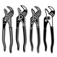 Set vector Groove pliers wrench monochrome icon design illustration