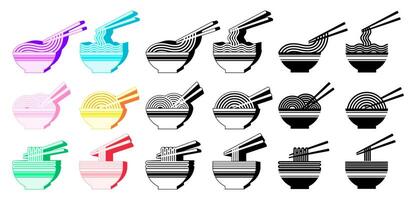 Set trendy colorful ramen icon logo. Japanese noodles design vector illustration