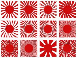 set red Rising Sun Flag icon symbol. ancient Japanese Nippon flag design vector illustration