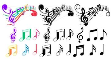 Set vector trendy colorful music key notes icon. Swirls melody design illustration