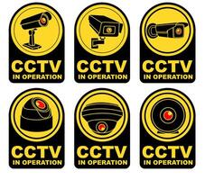 conjunto colecciones etiquetas firmar cctv en operación. seguridad cámara pegatina diseño vector ilustración