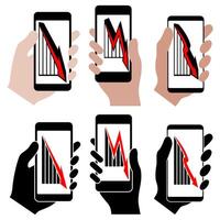 Set Holding Smartphones arrow growing ups symbol design vector illustration