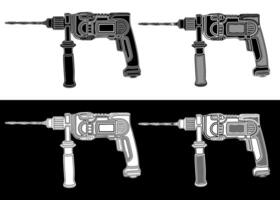 Set Machine drill silhouette icon monochrome designs vector Illustration