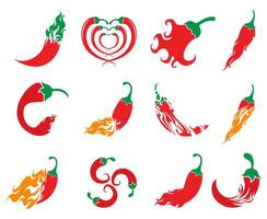 set Hot Burning Chili icon logo design vector illustration