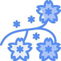 Cherry Blossom Branch Line Filled Blue Icon vector