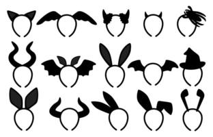 Set collections black Hairband silhouette icon. Halloween headband vector illustration