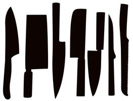 conjunto cuchillos negro silueta icono vector ilustración