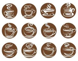 set brown hot Coffee cup icon symbol. Coffeeshop logo vector illustration