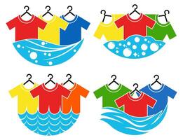 set water waves laundry logo vector illustration