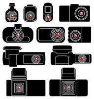 conjunto dashcam silueta icono. conductor coche tablero grabadora diseño vector ilustración