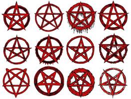 set red pentagram scary symbol. Pentacle devil icon. satanic sign gothic tattoo design vector illustration