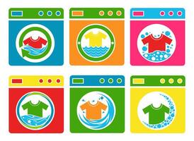 set laundry washing machine icon design. Shirt water wave cleaning service logo vector illustration