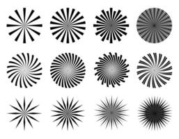 set black sunburst firework icon element. Radial stripes explosion vector illustration