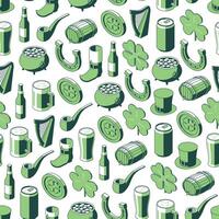 Green isometric St Patrick's Day seamless pattern on transparent background vector