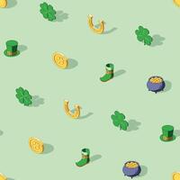 Isometric St Patricks day seamless pattern on green background vector