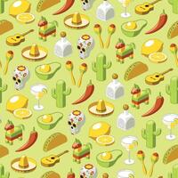 Colored Cinco de Mayo seamless pattern of isometric icons on green background vector