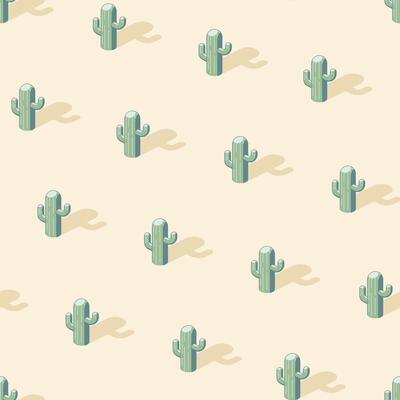 Cactus in the desert isometric seamless pattern
