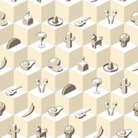 Seamless pattern of grey mexico related icons on isometric background vector